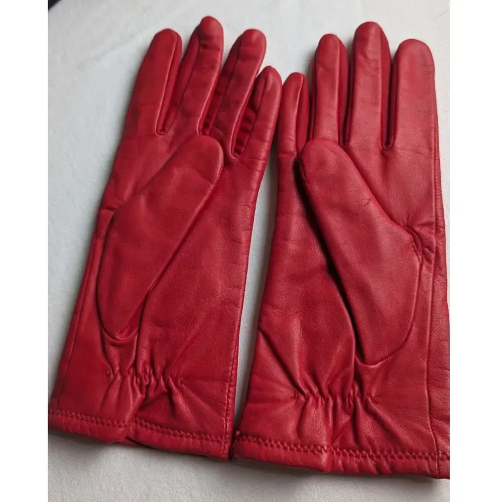 Vintage Fownes Red Leather Gloves | Lined | Size Small (A) | Vibrant Cherry Red